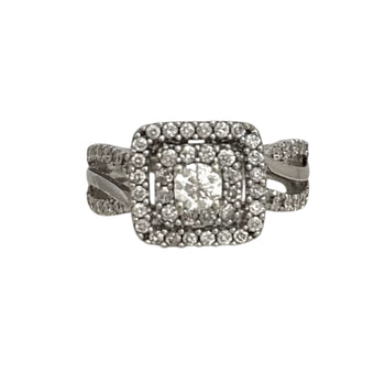 Ring 14k Solid white gold. Double Halo Princess Cut Engagement