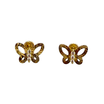 Stud Earrings With Screw 14K Solid Gold. Butterfly