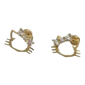 Stud Earrings With Screw 14K Solid Gold. Hello Kitty
