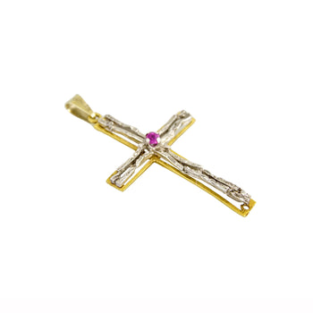 PENDANT CHARM YELLOW GOLD 18KT TWO-COLORS WITH CUBIC ZIRCONIA
